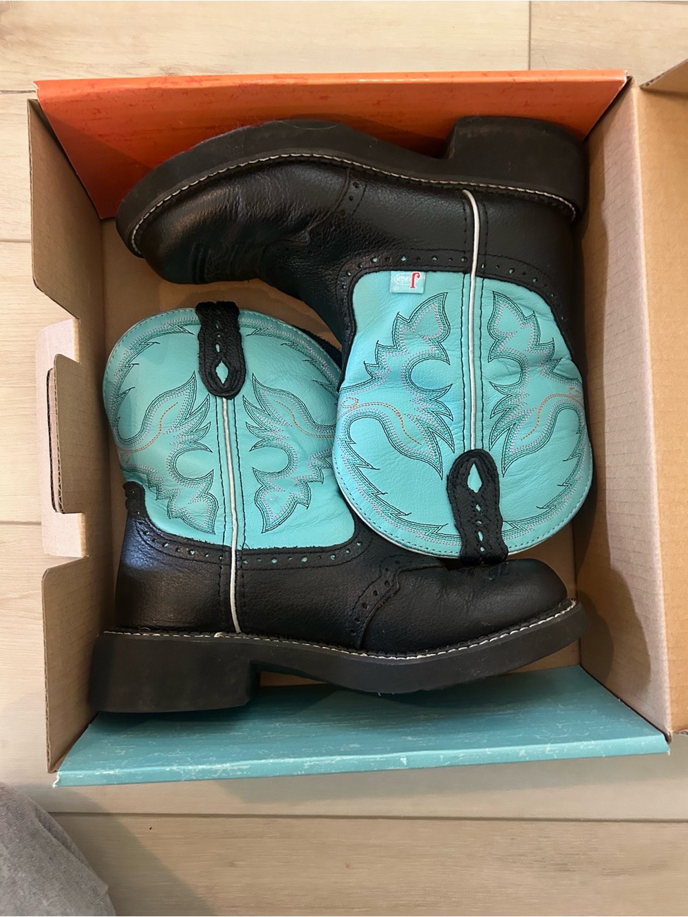 Youth Western Boots - Black Leather with Turquoise Shaft